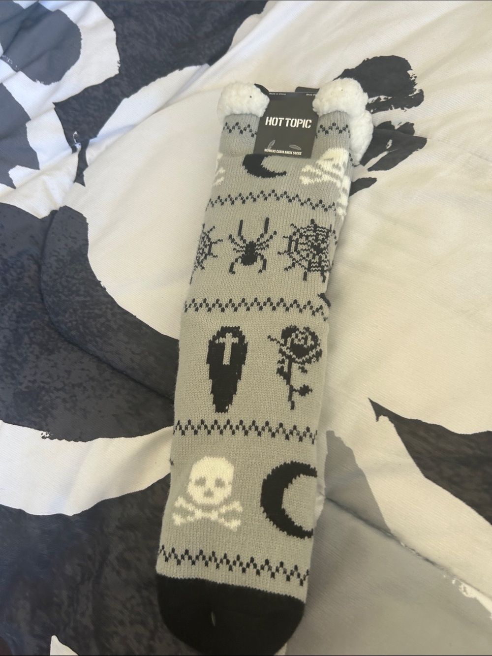 Hot Topic Gray & Black Kids Gothic Crew Socks with Spooky Motifs